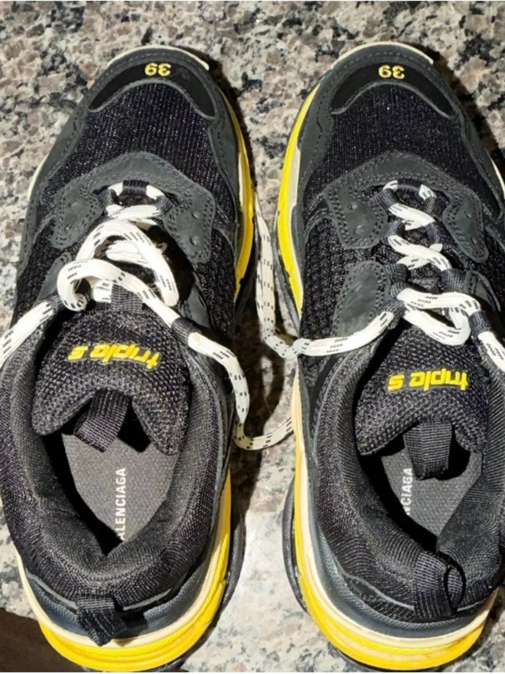 Balenciaga Triple S Black with Yellow Accent Sneakers